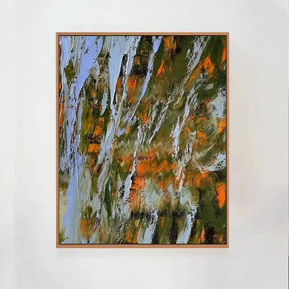 Dynamic Fluid Abstract Canvas Art Orange Green Brown Home Decor-Artmeto Artmeto Wood wall art