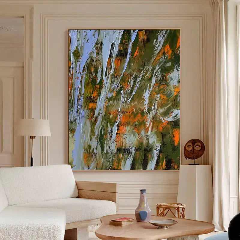 Dynamic Fluid Abstract Canvas Art Orange Green Brown Home Decor-Artmeto Artmeto Wood wall art