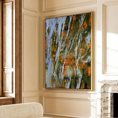 Dynamic Fluid Abstract Canvas Art Orange Green Brown Home Decor-Artmeto Artmeto Wood wall art