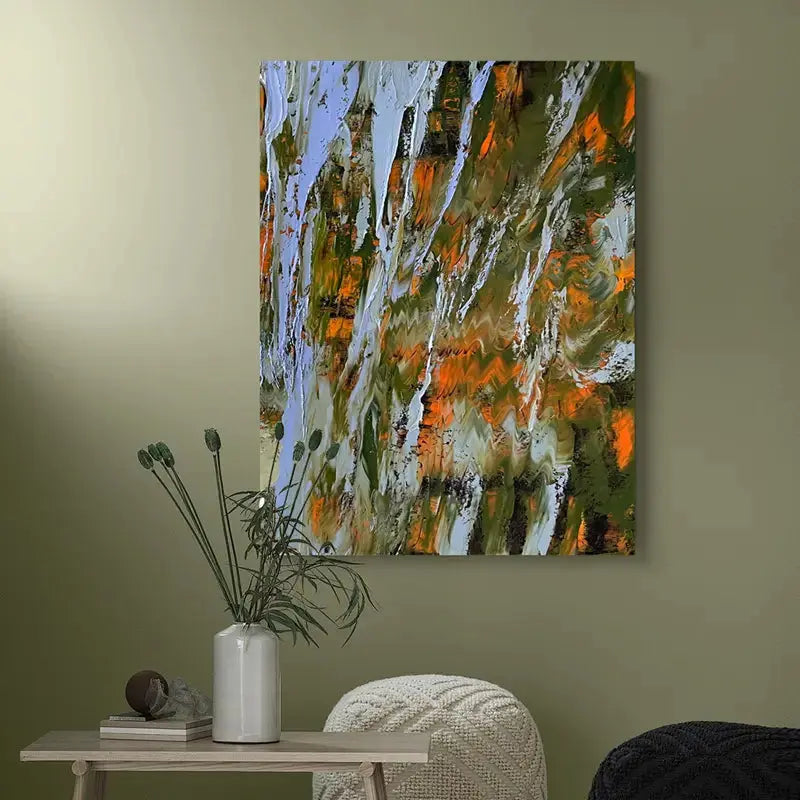 Dynamic Fluid Abstract Canvas Art Orange Green Brown Home Decor-Artmeto Artmeto Wood wall art