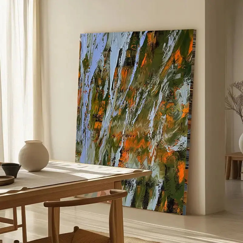 Dynamic Fluid Abstract Canvas Art Orange Green Brown Home Decor-Artmeto Artmeto Wood wall art