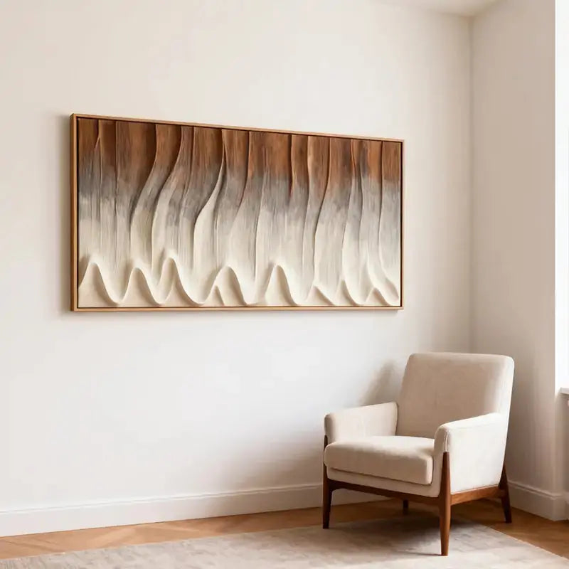 Earth-Tone Fluid Form Wood Wave Textured Wall Sculpture Artmeto Wood wall art-2