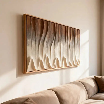 Earth-Tone Fluid Form Wood Wave Textured Wall Sculpture Artmeto Wood wall art-3