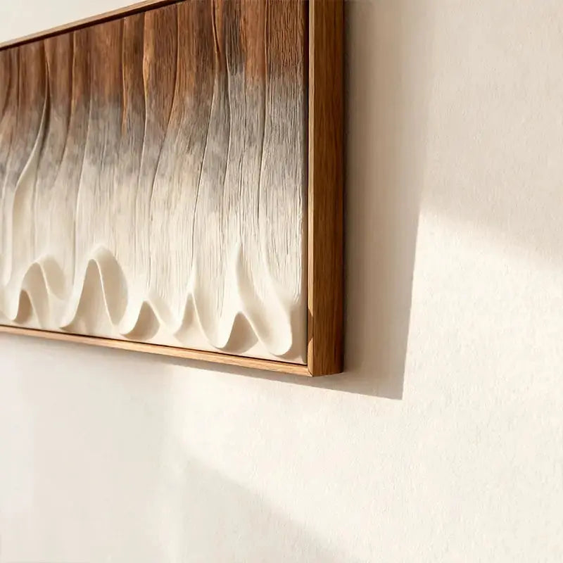 Earth-Tone Fluid Form Wood Wave Textured Wall Sculpture Artmeto Wood wall art-5