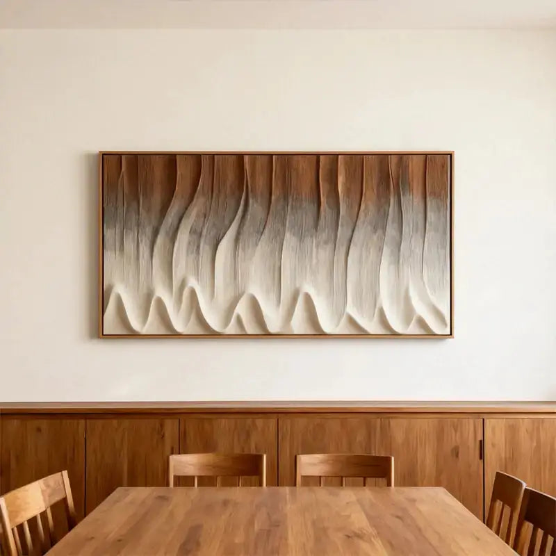 Earth-Tone Fluid Form Wood Wave Textured Wall Sculpture Artmeto Wood wall art-1