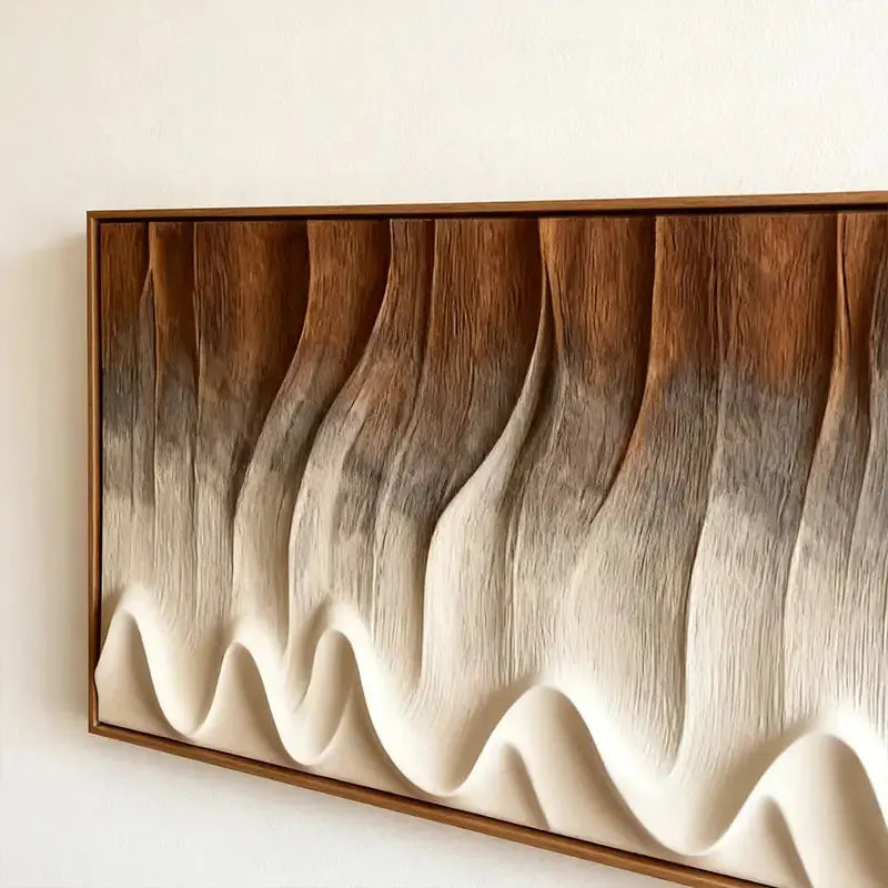 Earth-Tone Fluid Form Wood Wave Textured Wall Sculpture Artmeto Wood wall art-6