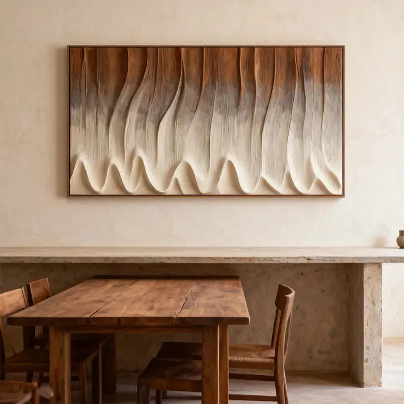 Earth-Tone Fluid Form Wood Wave Textured Wall Sculpture Artmeto Wood wall art-4