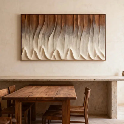 Earth-Tone Fluid Form Wood Wave Textured Wall Sculpture Artmeto Wood wall art-4