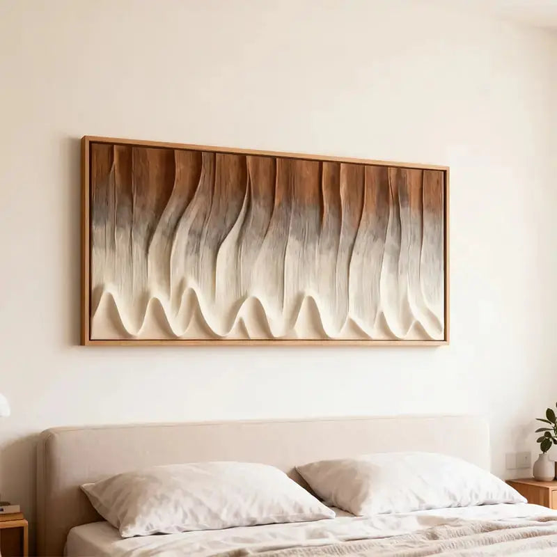 Earth-Tone Fluid Form Wood Wave Textured Wall Sculpture Artmeto Wood wall art-7