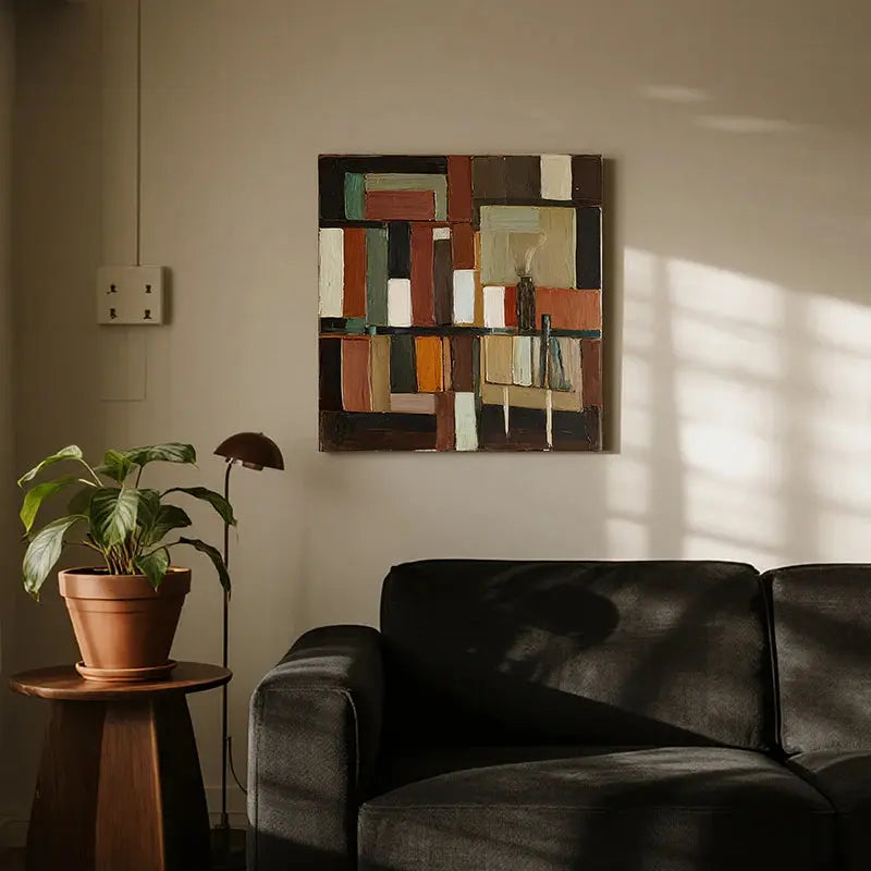 Earth Tone Geometric Abstract Wall Art-Textured Canvas Decor-Artmeto Artmeto Wood wall art