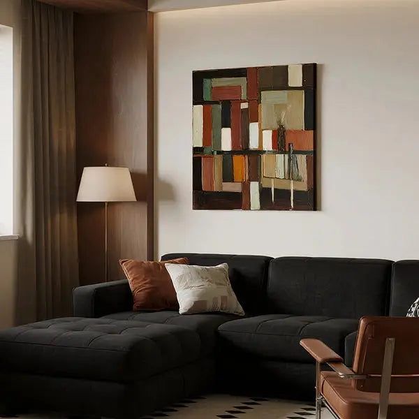 Earth Tone Geometric Abstract Wall Art-Textured Canvas Decor-Artmeto Artmeto Wood wall art