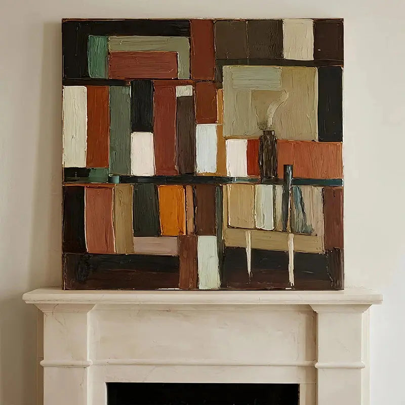 Earth Tone Geometric Abstract Wall Art-Textured Canvas Decor-Artmeto Artmeto Wood wall art