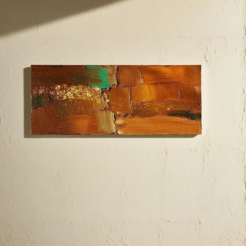 Earth Tone Textured Abstract Canvas-Rust Gold Long Wall Art-Artmeto Artmeto Wood wall art
