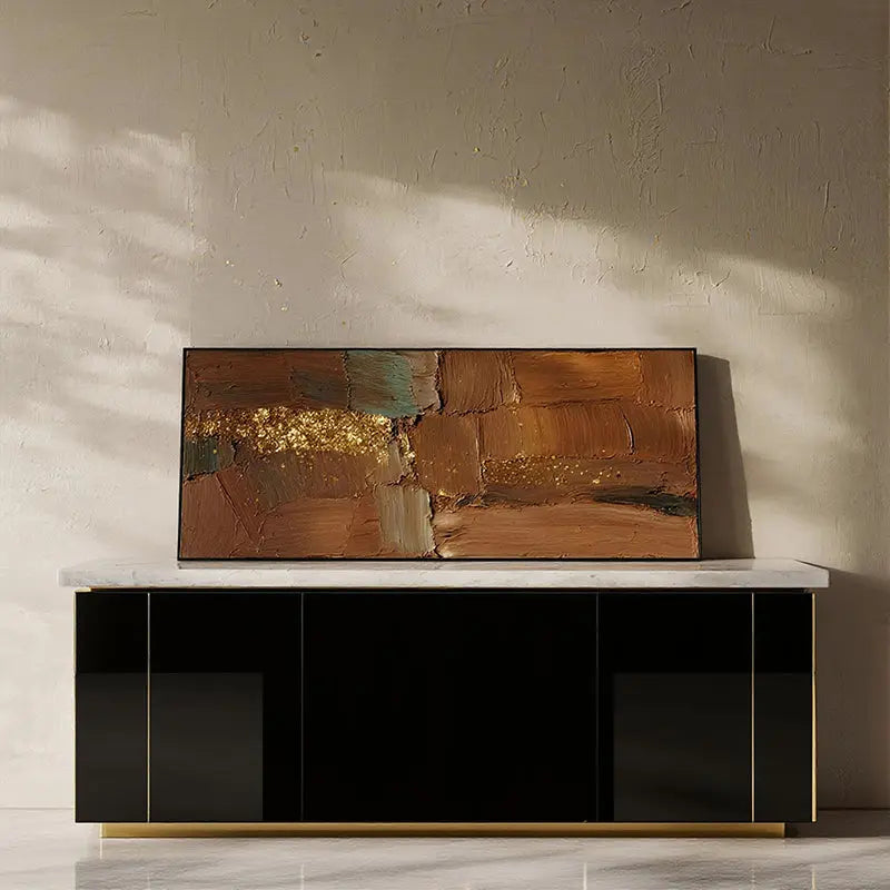 Earth Tone Textured Abstract Canvas-Rust Gold Long Wall Art-Artmeto Artmeto Wood wall art