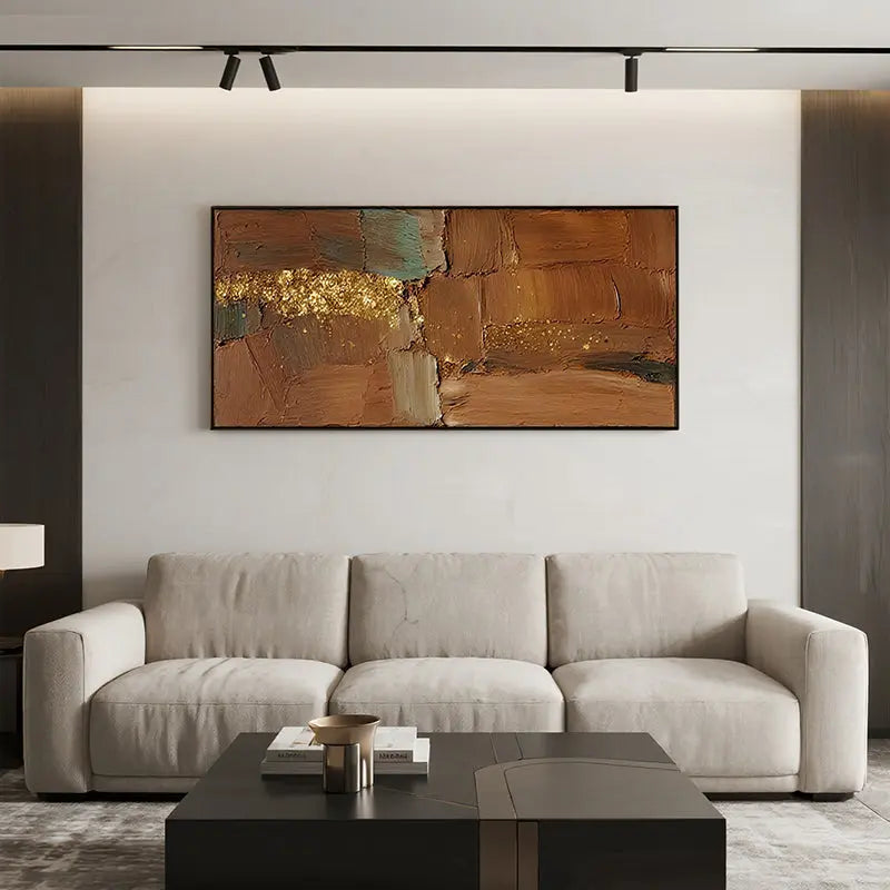 Earth Tone Textured Abstract Canvas-Rust Gold Long Wall Art-Artmeto Artmeto Wood wall art