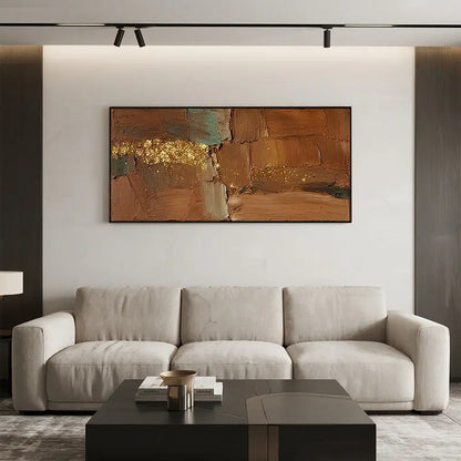 Earth Tone Textured Abstract Canvas-Rust Gold Long Wall Art-Artmeto Artmeto Wood wall art