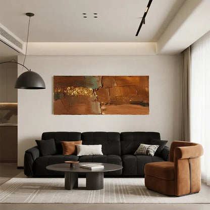 Earth Tone Textured Abstract Canvas-Rust Gold Long Wall Art-Artmeto Artmeto Wood wall art