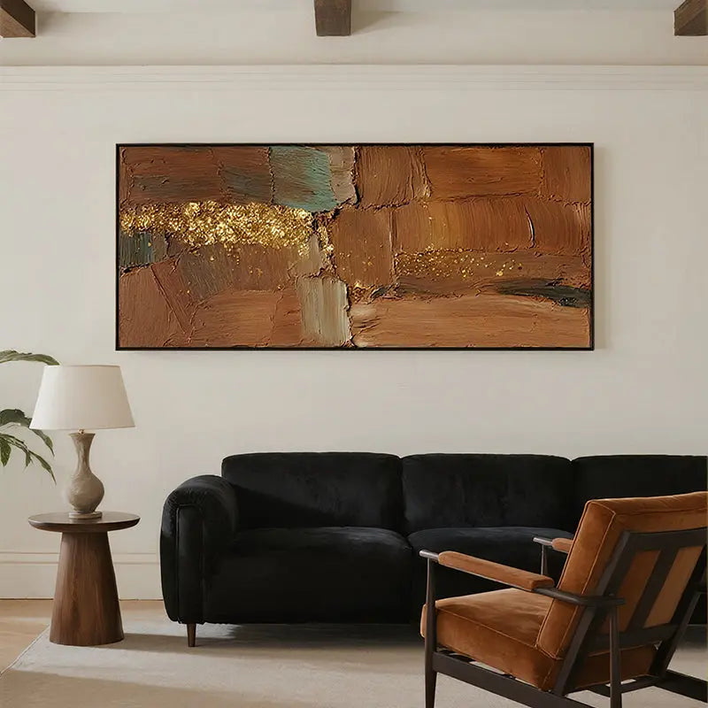 Earth Tone Textured Abstract Canvas-Rust Gold Long Wall Art-Artmeto Artmeto Wood wall art