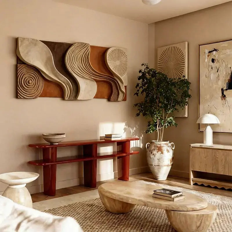 Earthy Abstract Multi-Tone Organic Flow 3D Relief Wall Sculpture（副本） Artmeto Wood wall art