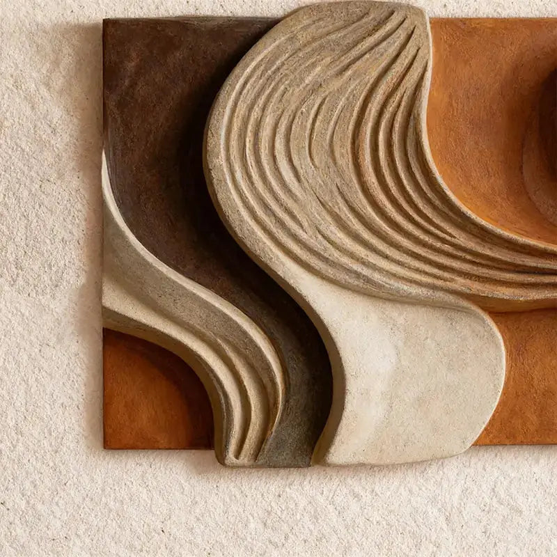 Earthy Abstract Multi-Tone Organic Flow 3D Relief Wall Sculpture（副本） Artmeto Wood wall art