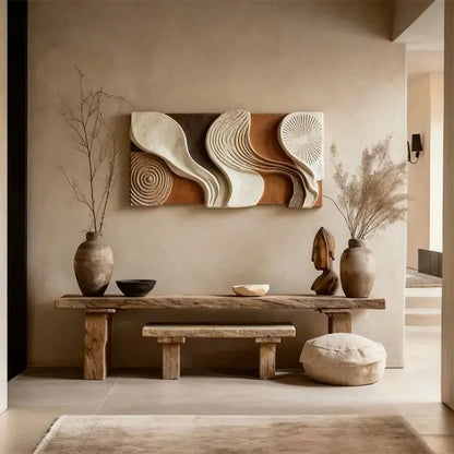Earthy Abstract Multi-Tone Organic Flow 3D Relief Wall Sculpture（副本） Artmeto Wood wall art