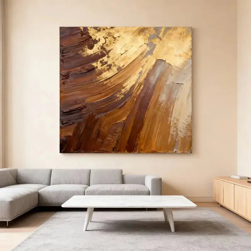Earthy Gold Abstract Textured Canvas Art Warm Tone Decor Artmeto Wood wall art