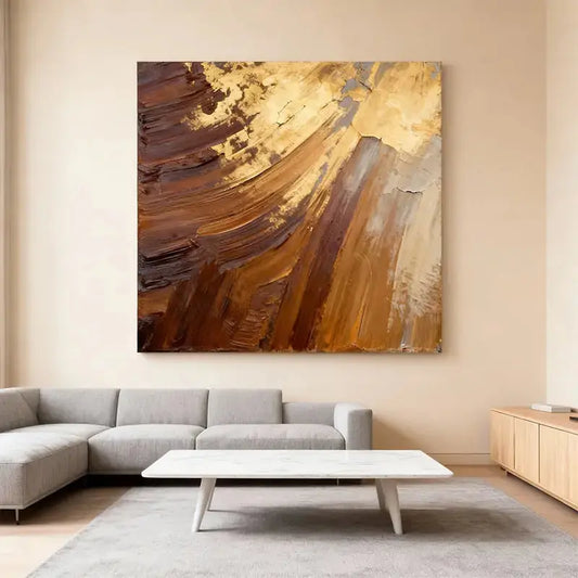 Earthy Gold Abstract Textured Canvas Art Warm Tone Decor Artmeto Wood wall art