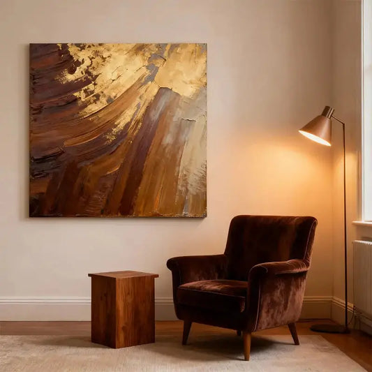 Earthy Gold Abstract Textured Canvas Art Warm Tone Decor Artmeto Wood wall art
