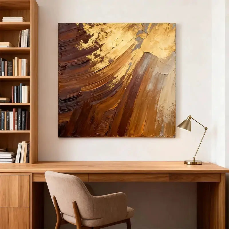 Earthy Gold Abstract Textured Canvas Art Warm Tone Decor Artmeto Wood wall art
