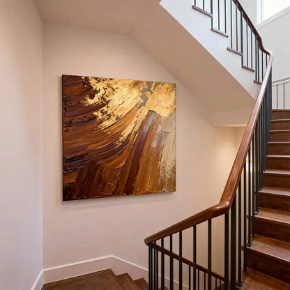 Earthy Gold Abstract Textured Canvas Art Warm Tone Decor Artmeto Wood wall art