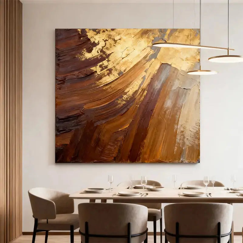 Earthy Gold Abstract Textured Canvas Art Warm Tone Decor Artmeto Wood wall art