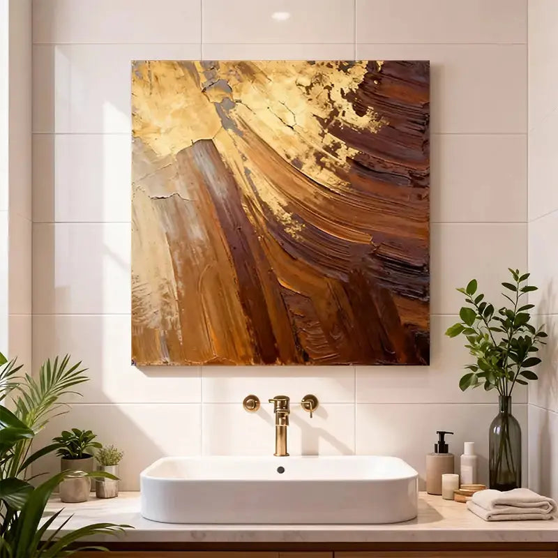 Earthy Gold Abstract Textured Canvas Art Warm Tone Decor Artmeto Wood wall art