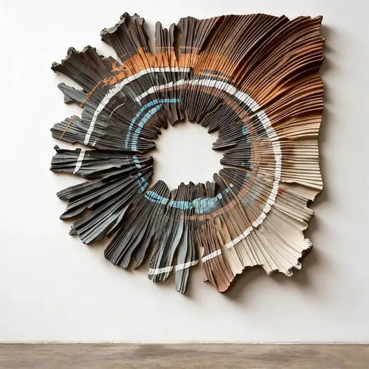 Earthy Gradient Circular 3D Wood Relief Wall Art Modern Textured Design Artmeto Wood wall art