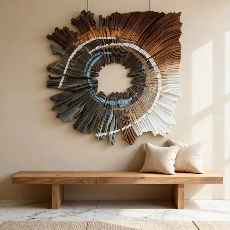 Earthy Gradient Circular 3D Wood Relief Wall Art Modern Textured Design Artmeto Wood wall art