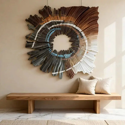 Earthy Gradient Circular 3D Wood Relief Wall Art Modern Textured Design Artmeto Wood wall art