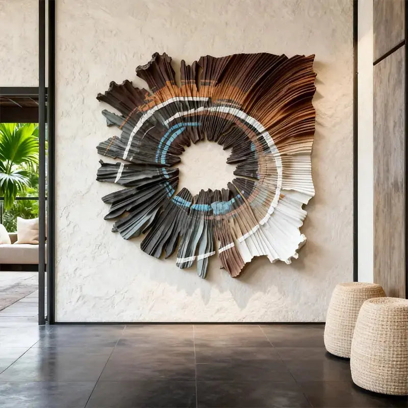 Earthy Gradient Circular 3D Wood Relief Wall Art Modern Textured Design Artmeto Wood wall art