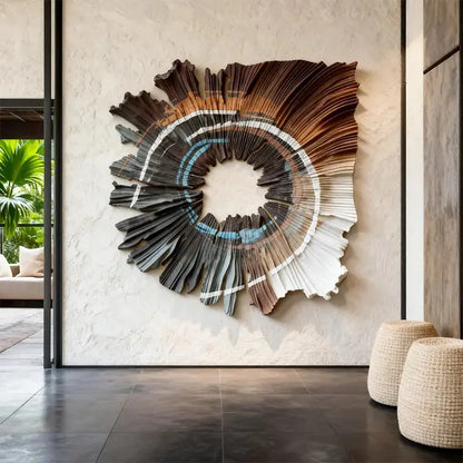 Earthy Gradient Circular 3D Wood Relief Wall Art Modern Textured Design Artmeto Wood wall art