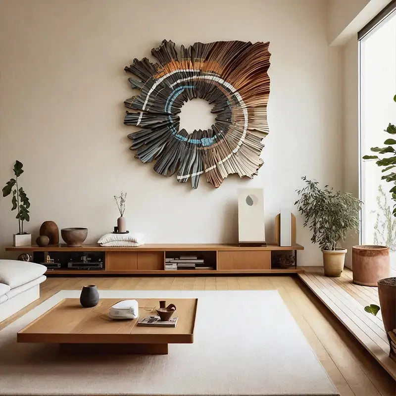 Earthy Gradient Circular 3D Wood Relief Wall Art Modern Textured Design Artmeto Wood wall art