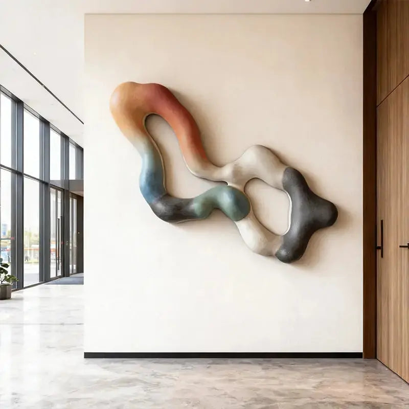Earthy Tones Multi-Color Fluid Form Organic Abstract 3D Wall Sculpture Artmeto Wood wall art-3