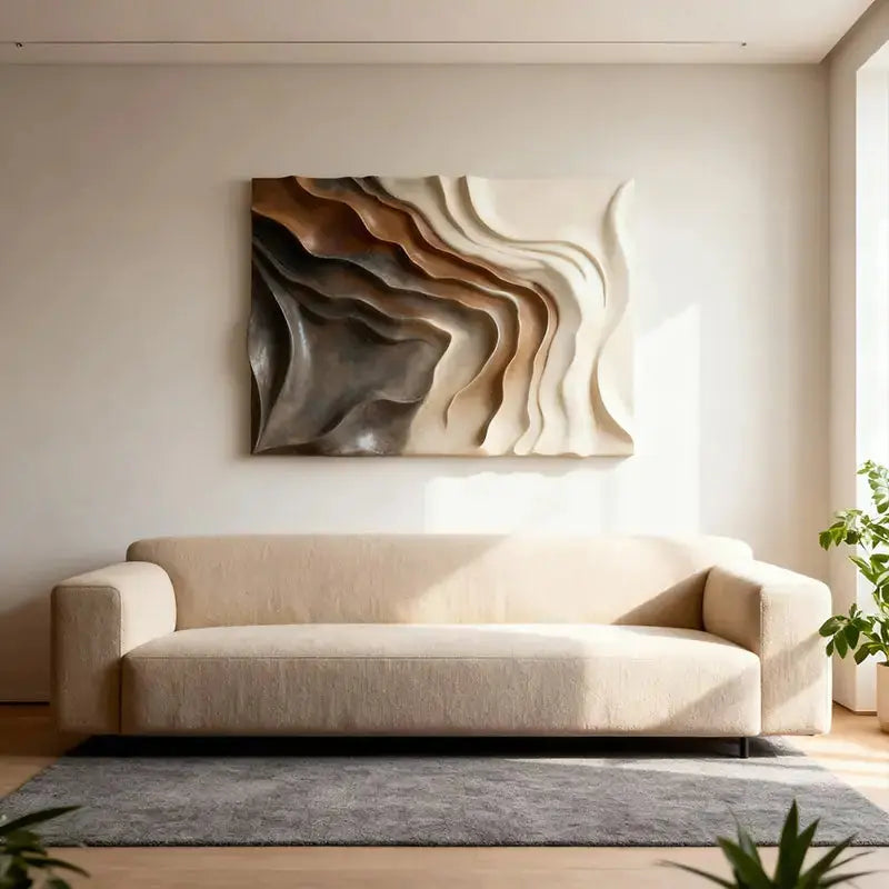 Earthy Wave Gradient Textured 3D Sculptural Wall Decor Artmeto Wood wall art