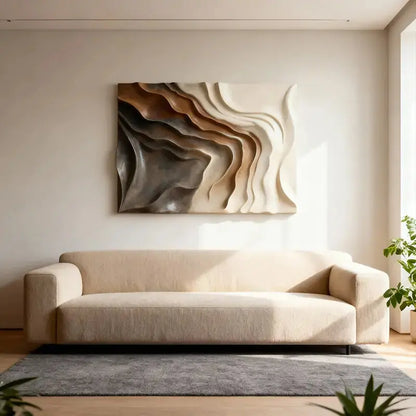 Earthy Wave Gradient Textured 3D Sculptural Wall Decor Artmeto Wood wall art