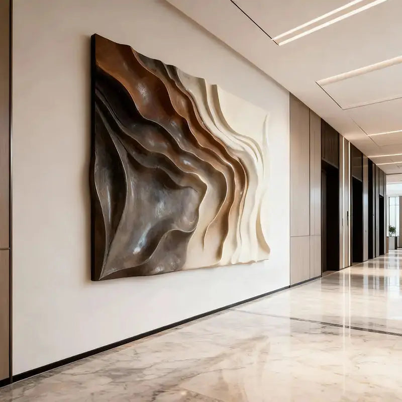 Earthy Wave Gradient Textured 3D Sculptural Wall Decor Artmeto Wood wall art