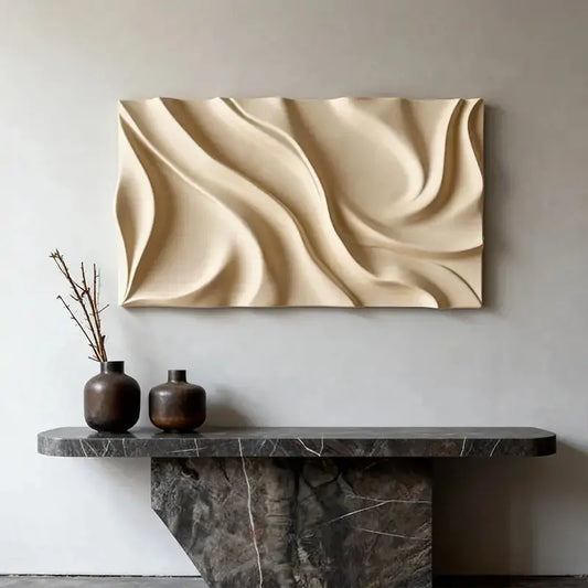 Elegant Beige Wave 3D Wood Sculpture Wall Art Minimalist Home Decor Artmeto Wood wall art
