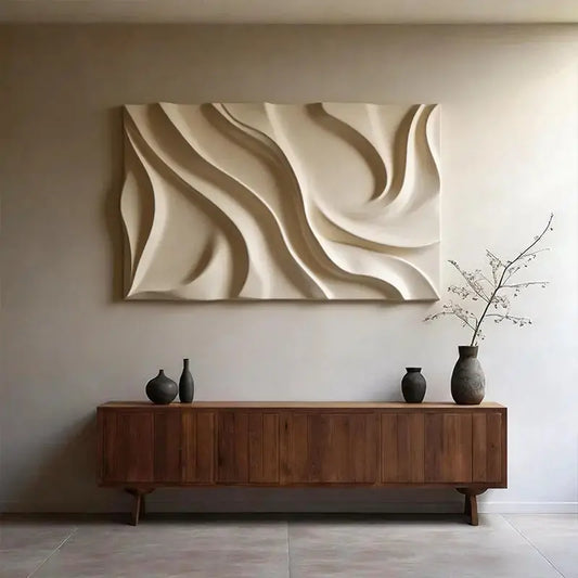 Elegant Beige Wave 3D Wood Sculpture Wall Art Minimalist Home Decor Artmeto Wood wall art