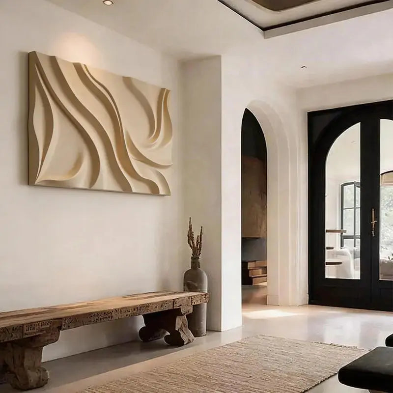 Elegant Beige Wave 3D Wood Sculpture Wall Art Minimalist Home Decor Artmeto Wood wall art