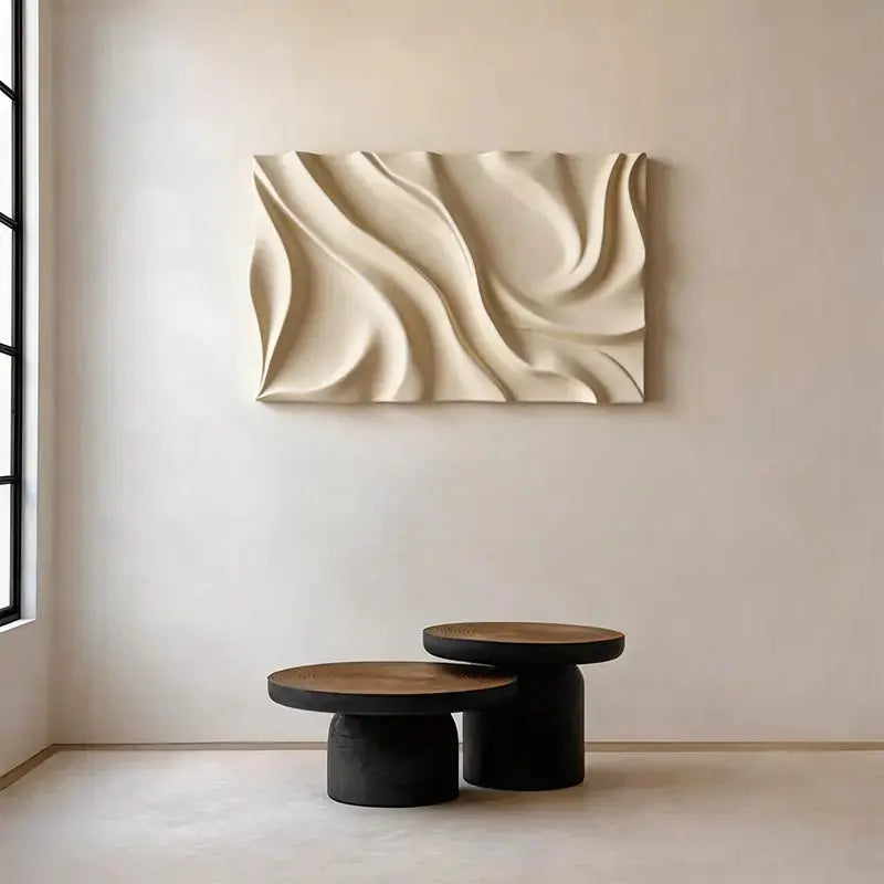 Elegant Beige Wave 3D Wood Sculpture Wall Art Minimalist Home Decor Artmeto Wood wall art