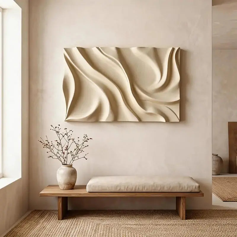 Elegant Beige Wave 3D Wood Sculpture Wall Art Minimalist Home Decor Artmeto Wood wall art