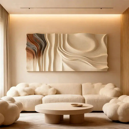 Elegant Beige Wave 3D Wood Sculpture Wall Art Minimalist Home Decor（副本） Artmeto Wood wall art