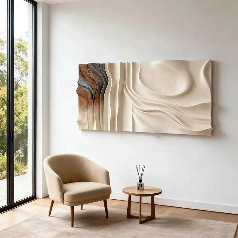 Elegant Beige Wave 3D Wood Sculpture Wall Art Minimalist Home Decor（副本） Artmeto Wood wall art