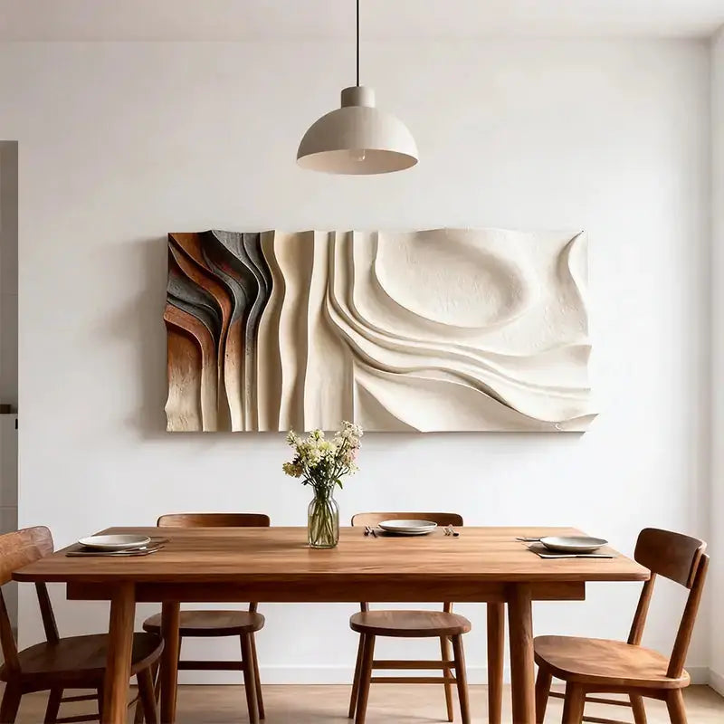 Elegant Beige Wave 3D Wood Sculpture Wall Art Minimalist Home Decor（副本） Artmeto Wood wall art